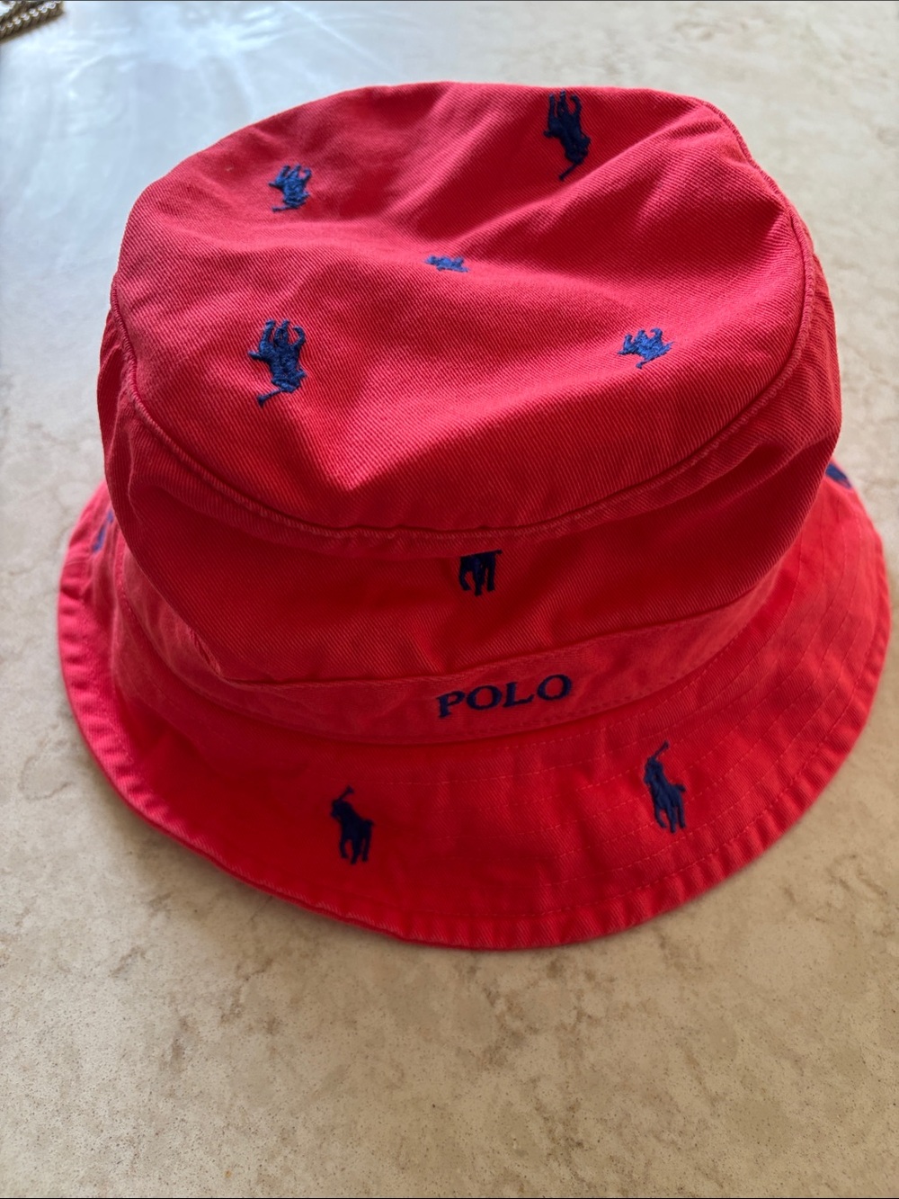 Polo by Ralph Lauren Red Bucket Hat with Navy Pony Embroidery
